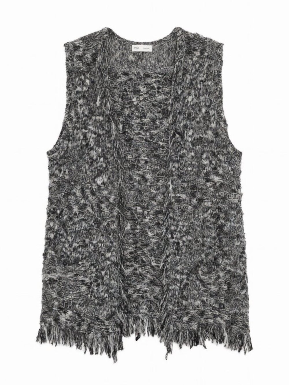 Chico's Knit Fringe Vest Women's Size 2 Black/White